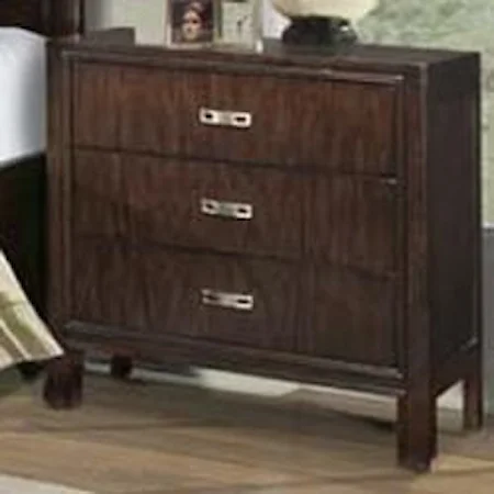 3 Drawer Night Stand With Power Outlet and Rectangular Nickel Hardware